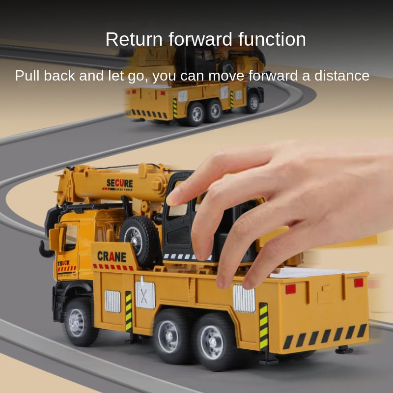 XHD 1:35 Scale Mobile Crane Engineering Vehicle Die-Cast Alloy Model Toy with Simulated Logs - Extendable & Elevating Boom, Opening Doors, Sound & Light, Pull-Back Function - Construction Vehicle Collection