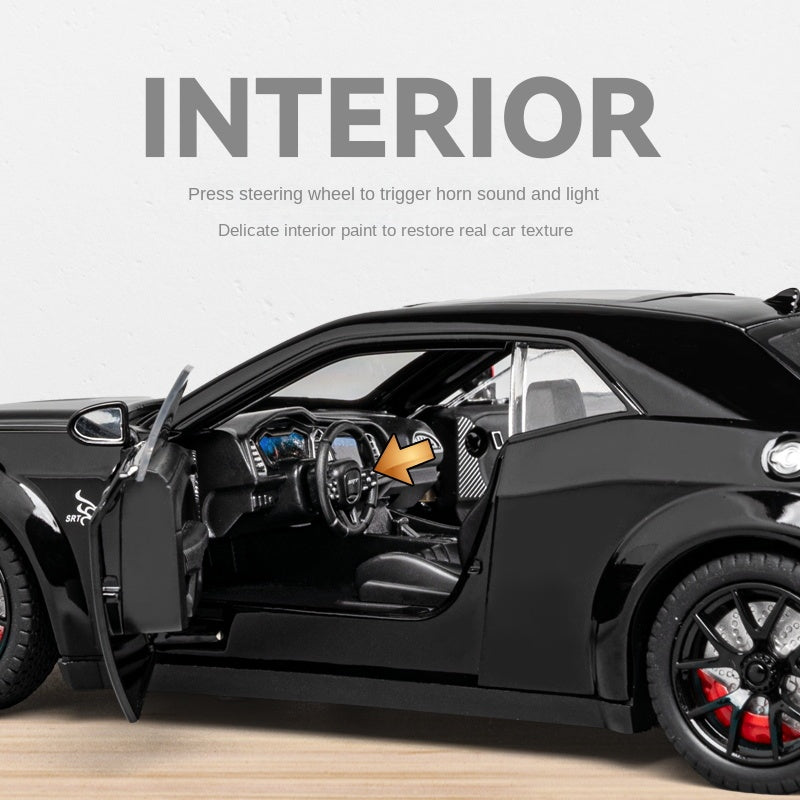 Chezhi 1:24 Scale Die-Cast Alloy Model Toy Compatible with Dodge Challenger Hellcat - Opening Doors, Sound & Light, Pull-Back Function, Shock Absorption, Steering, Horn & Foldable Mirrors - Muscle Car Collection