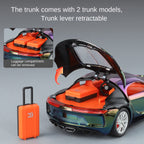 XHD 1:24 Scale Chrome Edition Die-Cast Alloy Model Toy Compatible with Bugatti Atlantic - Opening Doors, Sound & Light, Pull-Back Function, Shock Absorption, Steering, Horn with Mini Luggage Set - Classic Car Collection