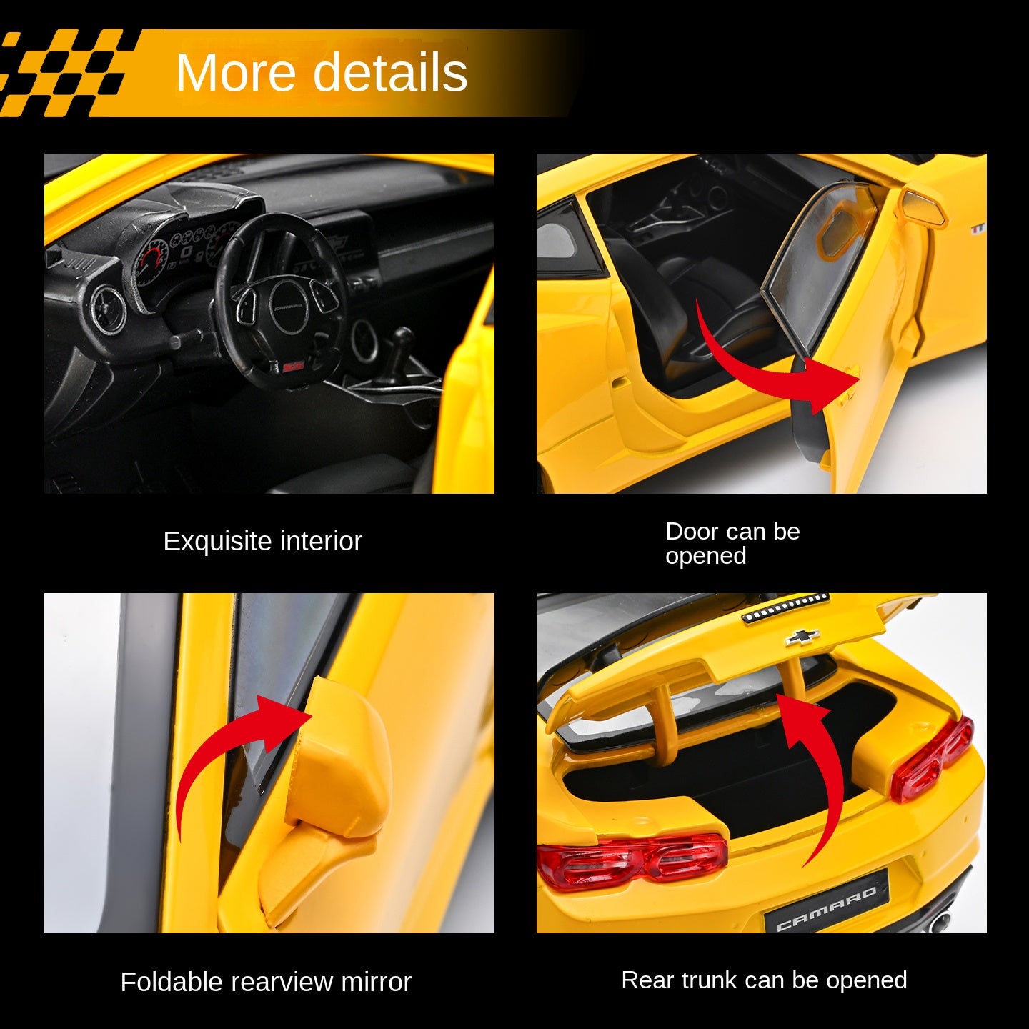 Black Mamba 1:18 Scale Licensed Chevrolet Camaro Die-Cast Alloy Static Model - Opening Doors, Shock Absorption, Steering, Adjustable Seats & Foldable Mirrors - Muscle Car Collection