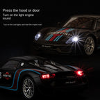 OK 1:18 Scale Die-Cast Alloy Model Toy Compatible with Porsche 918 Martini Racing Edition - Removable Roof, Opening Doors, Sound & Light, Shock Absorption, Steering, Horn & Adjustable Rear Wing - Hybrid Hypercar Collection
