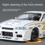 Jinglifang 1:24 Scale Tuned Edition Die-Cast Alloy Model Toy Compatible with Nissan Skyline GT-R - Opening Doors, Sound & Light, Shock Absorption & Steering - JDM Sports Car Collection