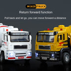 QiYi 1:40 Die-Cast Electric Cement Mixer Truck Model - Construction Vehicle Toy with Simulated Push Cart & Gravel, Opening Doors, Sound & Light, Pull-Back Action & Horn