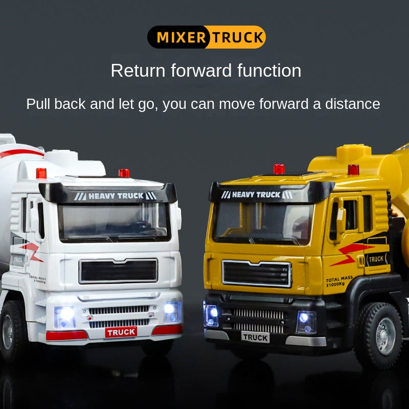 QiYi 1:40 Die-Cast Electric Cement Mixer Truck Model - Construction Vehicle Toy with Simulated Push Cart & Gravel, Opening Doors, Sound & Light, Pull-Back Action & Horn