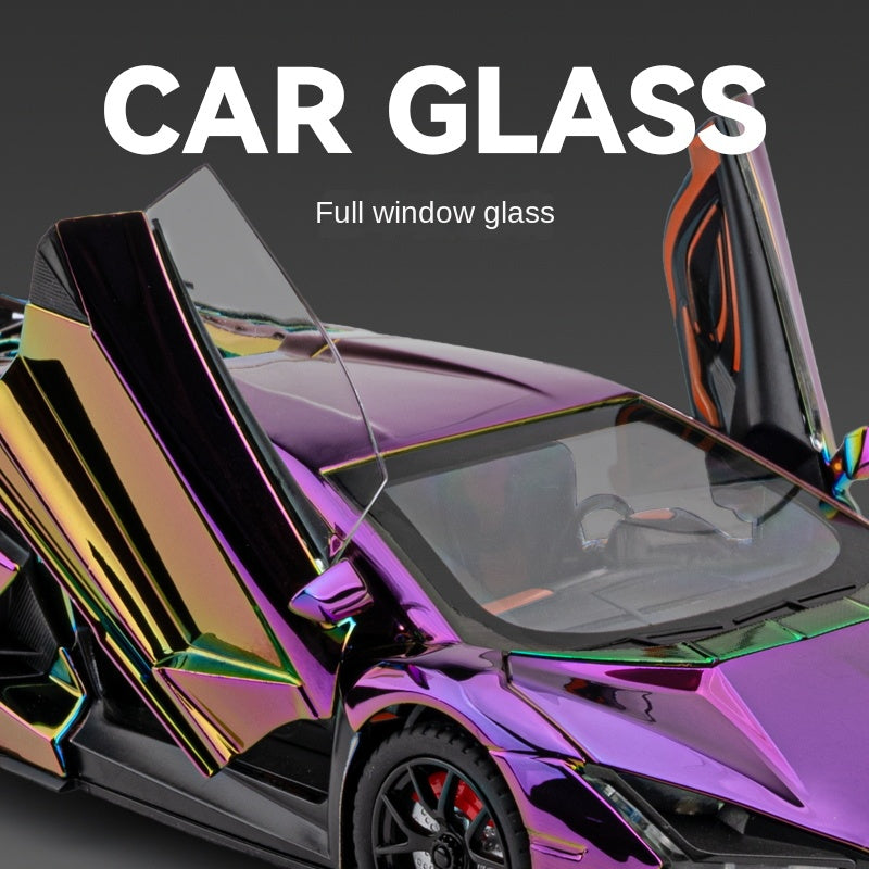 Chezhi 1:24 Chrome Edition Die-Cast Alloy Model - Compatible with Lamborghini Revuelto - Flagship Hybrid Hypercar with Spray Effect, Opening Doors, Sound & Light, Pull-Back Action, Shock Absorption & Adjustable Rear Wing