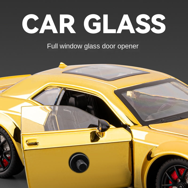 Chezhi 1:24 Chrome Edition Die-Cast Alloy Model - Compatible with Dodge Hellcat Muscle Car - Feature-Packed with Opening Doors, Realistic Sound & Light, Pull-Back Action, Shock Absorption, Steering & Horn