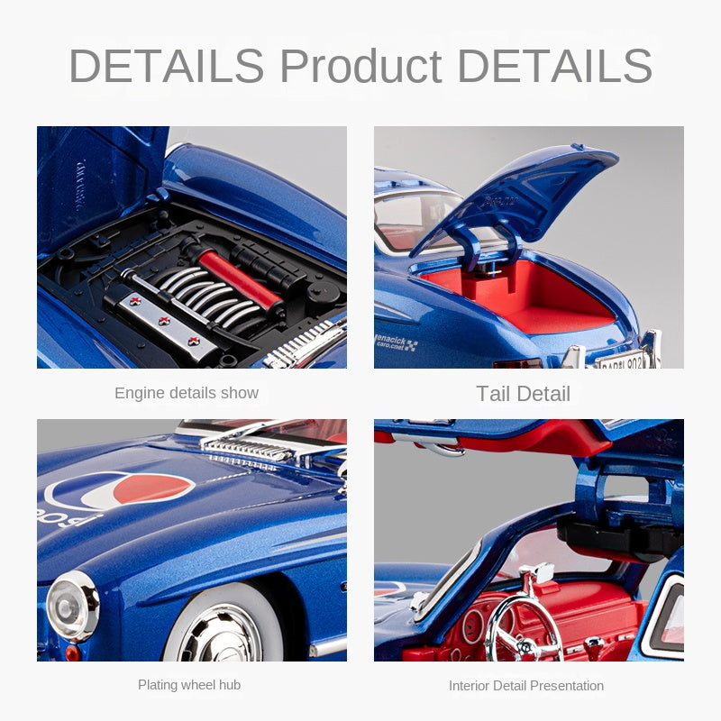 Chezhi 1:24 Scale Coca-Cola Livery Edition Die-Cast Alloy Model Toy Compatible with Mercedes-Benz 300SL - Opening Doors, Sound & Light, Pull-Back Function, Shock Absorption, Steering & Horn - Classic Sports Car Collection