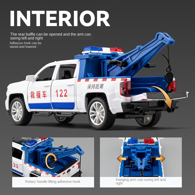 Chezhi 1:32 Scale Die-Cast Alloy Model Toy Compatible with Chevrolet Pickup - Aerial Platform / Rescue Truck, Opening Doors, Sound & Light, Pull-Back Function