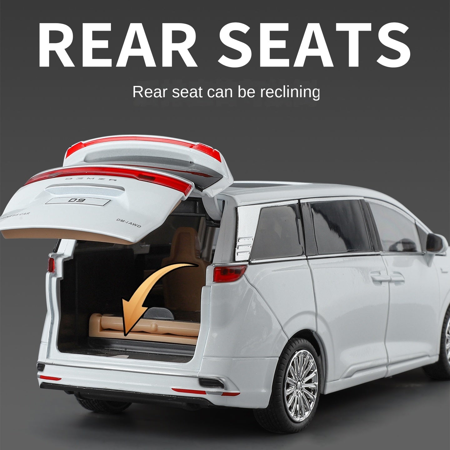 Juguete modelo ZGTX de aleación fundida a presión a escala 1:24 compatible con Denza D9: puertas que se abren, sonido e iluminación, función de retroceso, amortiguación, dirección y bocina. Colección de monovolúmenes de lujo.