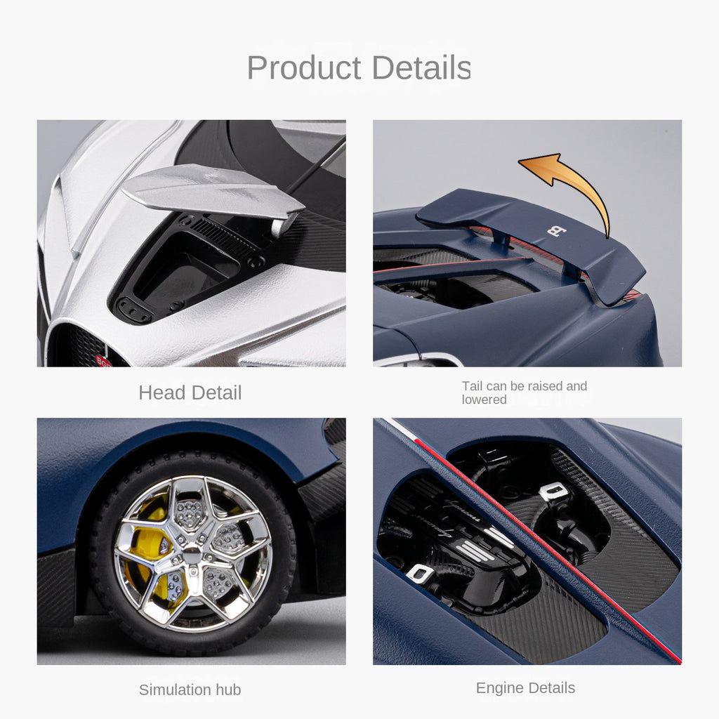 Chezhi 1:24 Scale Die-Cast Alloy Model Toy Compatible with Bugatti Tourbillon - Opening Doors, Sound & Light, Pull-Back Function, Shock Absorption, Steering, Horn, Adjustable Seats & Adjustable Rear Wing - Hypercar Collection