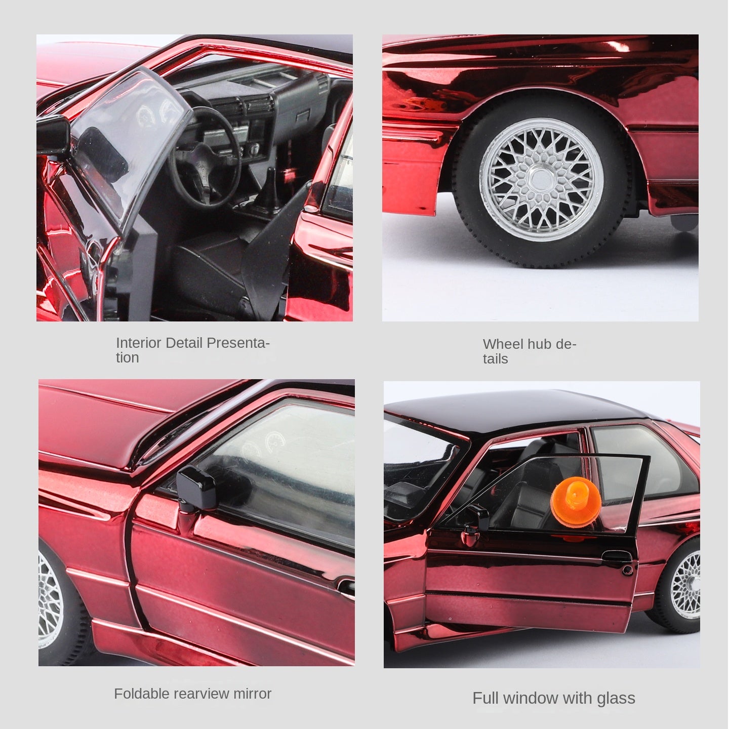 Jinglifang 1:24 Scale Chrome Edition Die-Cast Alloy Model Toy Compatible with BMW M3 - Opening Doors, Sound & Light, Pull-Back Function, Shock Absorption, Steering, Horn & Foldable Mirrors - Sports Car Collection