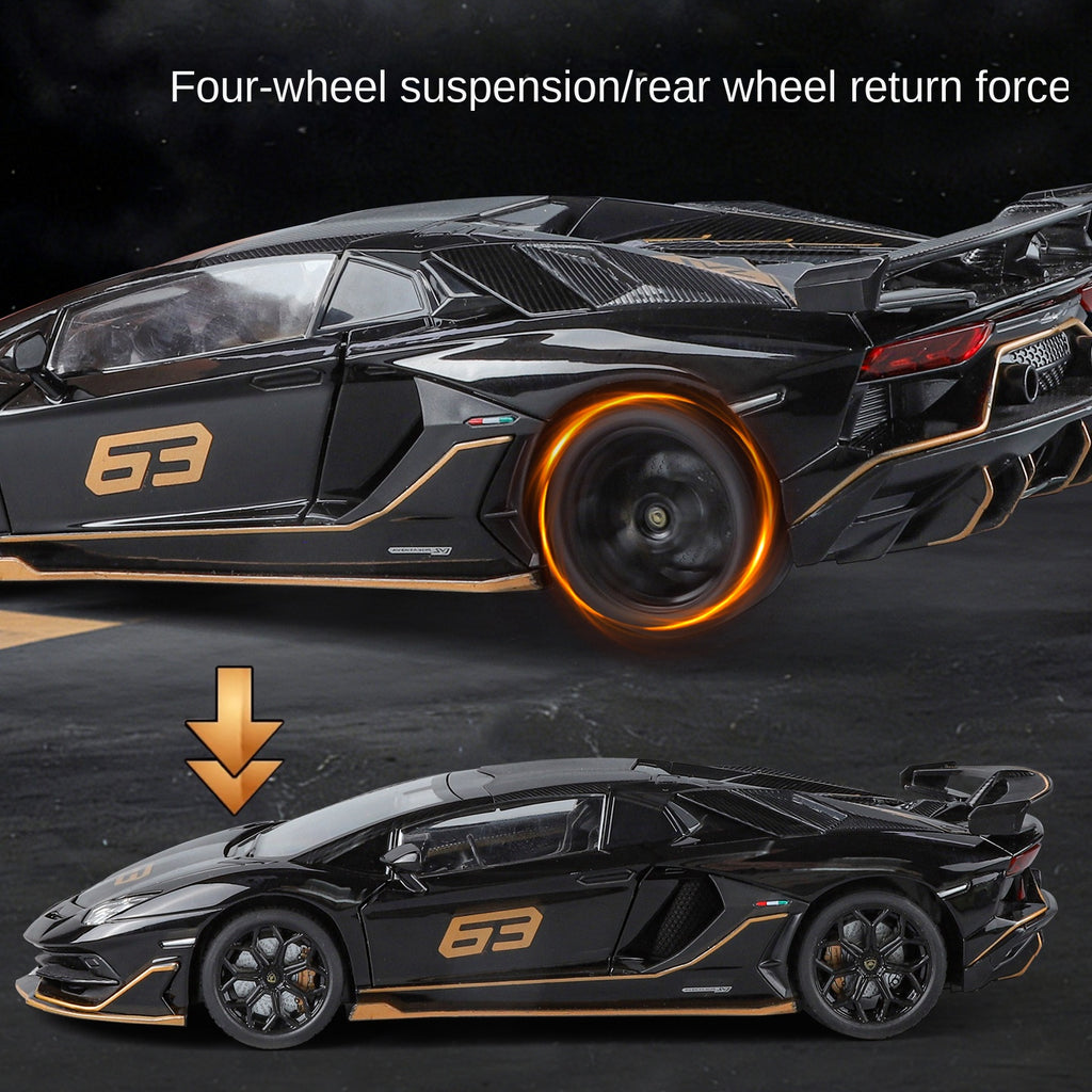 Black Mamba 1:24 Scale Licensed Lamborghini Aventador SVJ63 Die-Cast Alloy Model Toy - Removable Roof, Adjustable Seats, Opening Doors, Sound & Light, Pull-Back Function, Shock Absorption, Steering & Horn - Limited Edition Supercar Collection