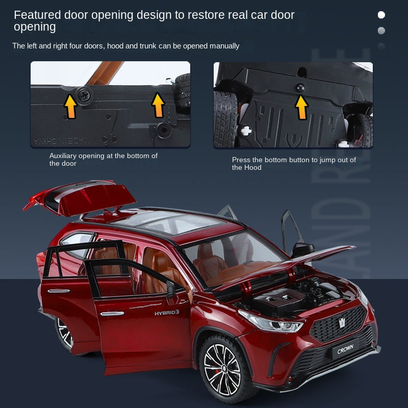 Jinglifang 1:24 Scale Die-Cast Alloy Model Toy Compatible with Toyota Crown Kluger - Opening Doors, Sound & Light, Pull-Back Function, Shock Absorption, Steering, Foldable Mirrors & Adjustable Seats - Family SUV Collection