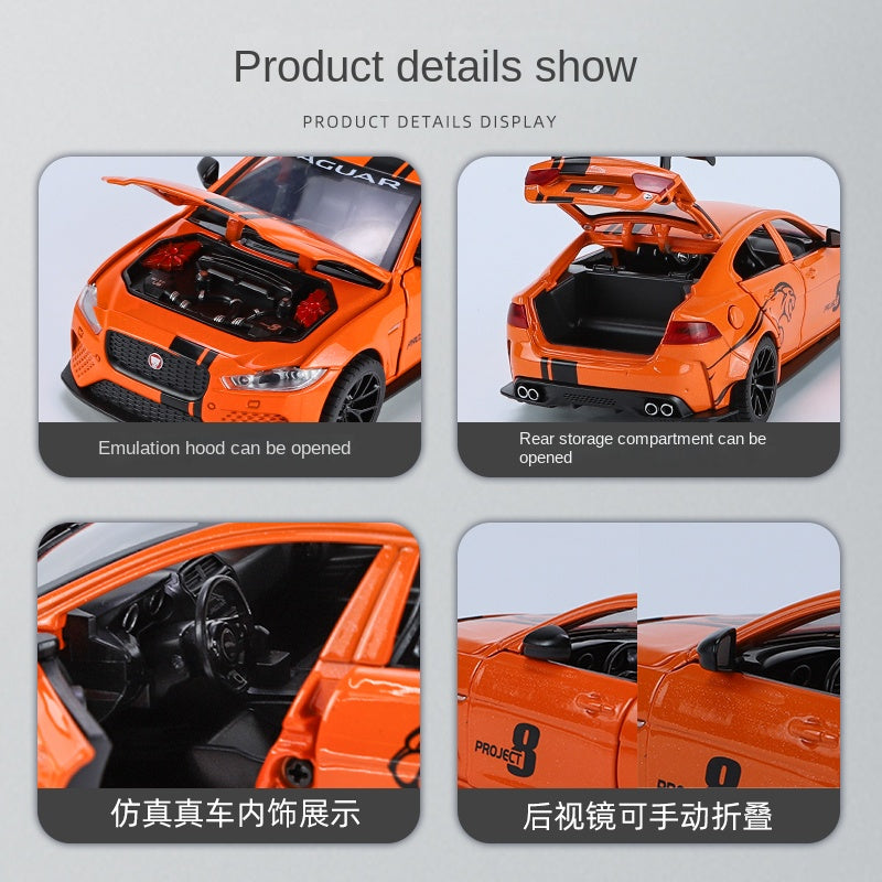 Qiyi 1:24 Scale Licensed Jaguar XE SV Project 8 Die-Cast Alloy Model Toy - Opening Doors, Sound & Light, Pull-Back Function, Shock Absorption, Removable Fuel Cap & Foldable Mirrors - Official Performance Sedan Collection