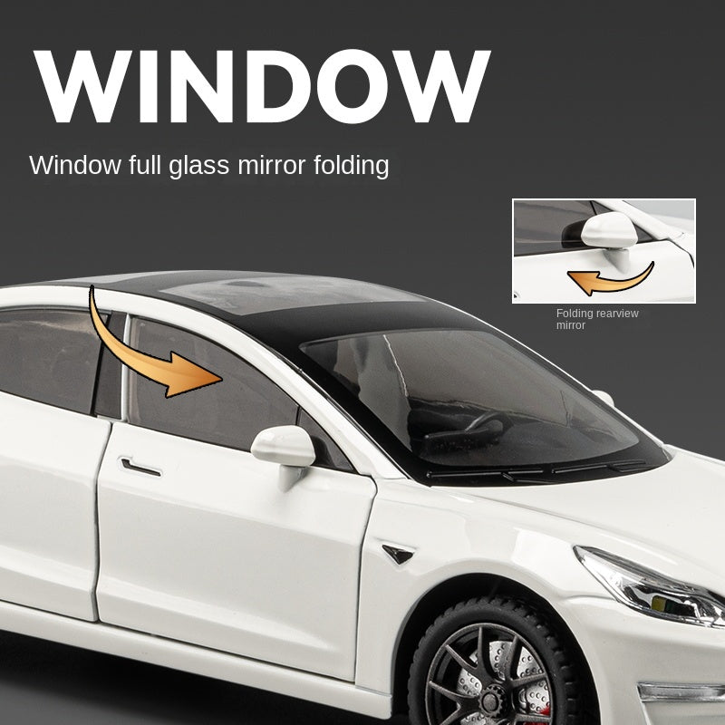 Chezhi 1:24 Die-Cast Alloy Model - Compatible with Tesla Model 3 & Travel Trailer - Electric Vehicle Caravan Set with Opening Doors, Sound & Light, Pull-Back Action, Shock Absorption & Steering