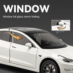 Chezhi 1:24 Die-Cast Alloy Model - Compatible with Tesla Model 3 & Travel Trailer - Electric Vehicle Caravan Set with Opening Doors, Sound & Light, Pull-Back Action, Shock Absorption & Steering