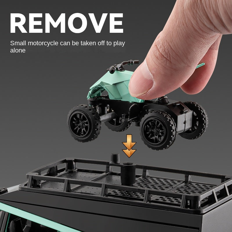 Chezhi 1:32 Die-Cast Alloy Model - Compatible with  Tesla Cybertruck Camping RV with Mini Motorcycle, Opening Doors, Sound & Light, Pull-Back Action & Shock Absorption