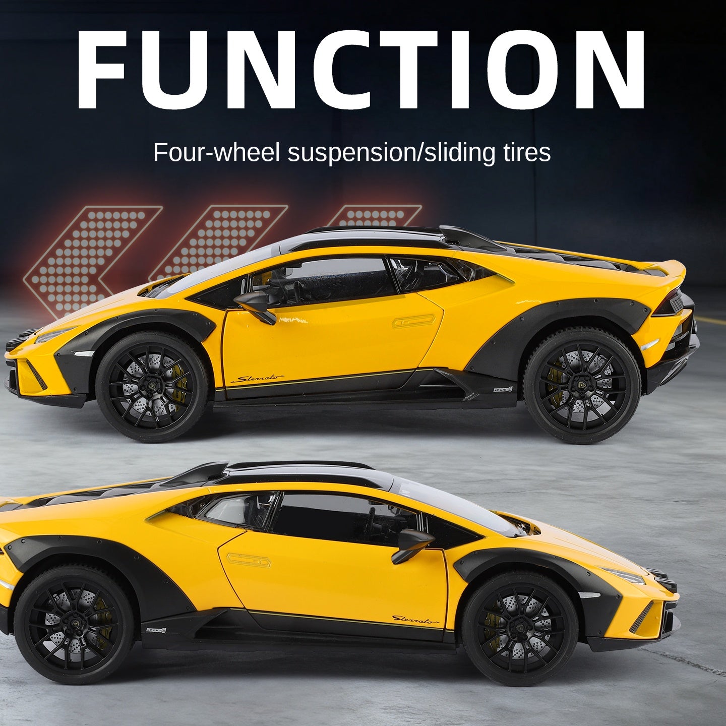 Black Mamba 1:18 Scale Licensed Lamborghini Huracán Sterrato Die-Cast Alloy Model Toy - Opening Doors, Sound & Light, Shock Absorption, Steering, Horn, Adjustable Rear Wing & Adjustable Seats - Off-Road Supercar Collection