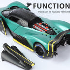 Maqueta de juguete de aleación fundida a presión Jinglifang a escala 1:24 compatible con Aston Martin Valkyrie: puertas que se abren, sonido e iluminación, función de retroceso, amortiguación y dirección - Colección Hypercar