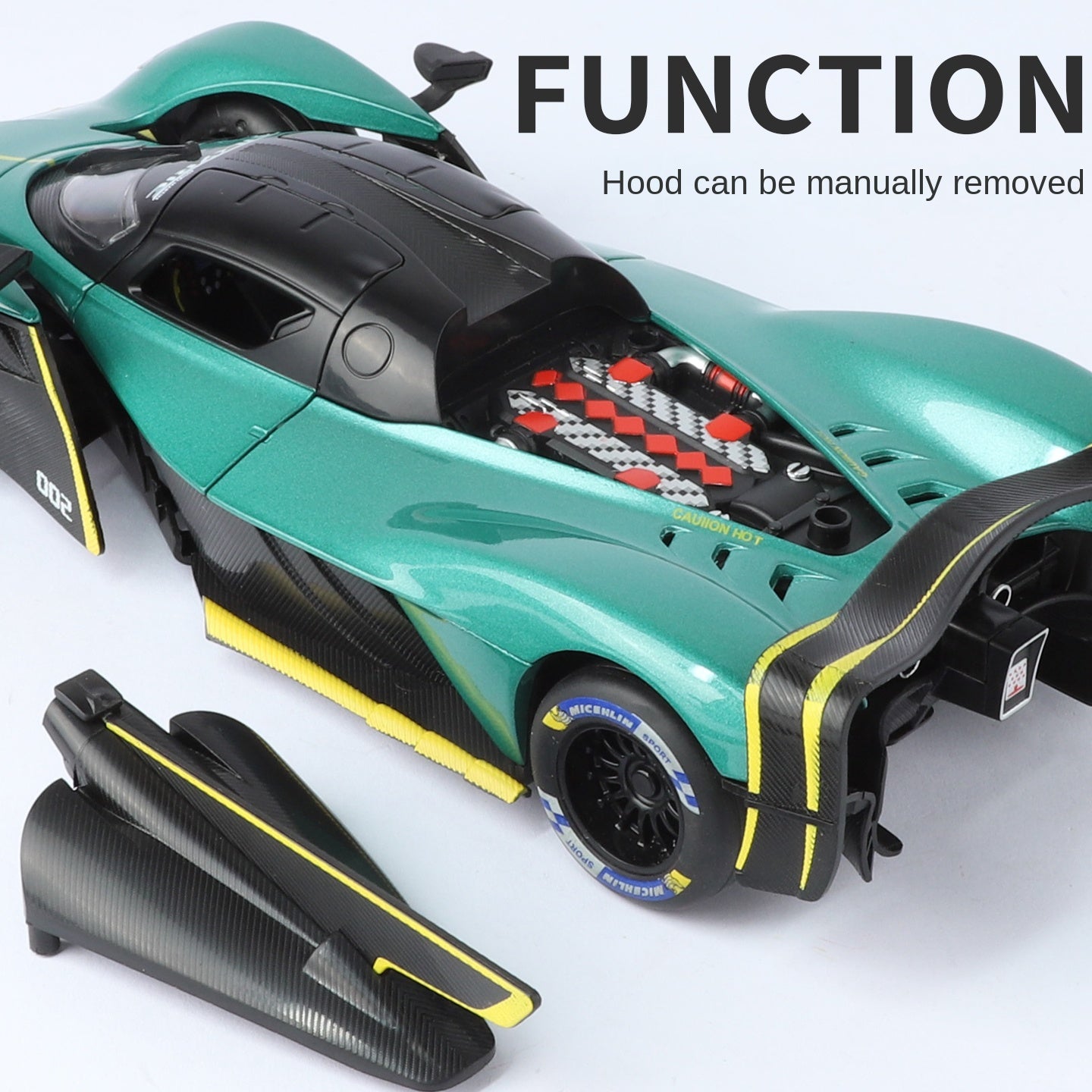 Maqueta de juguete de aleación fundida a presión Jinglifang a escala 1:24 compatible con Aston Martin Valkyrie: puertas que se abren, sonido e iluminación, función de retroceso, amortiguación y dirección - Colección Hypercar