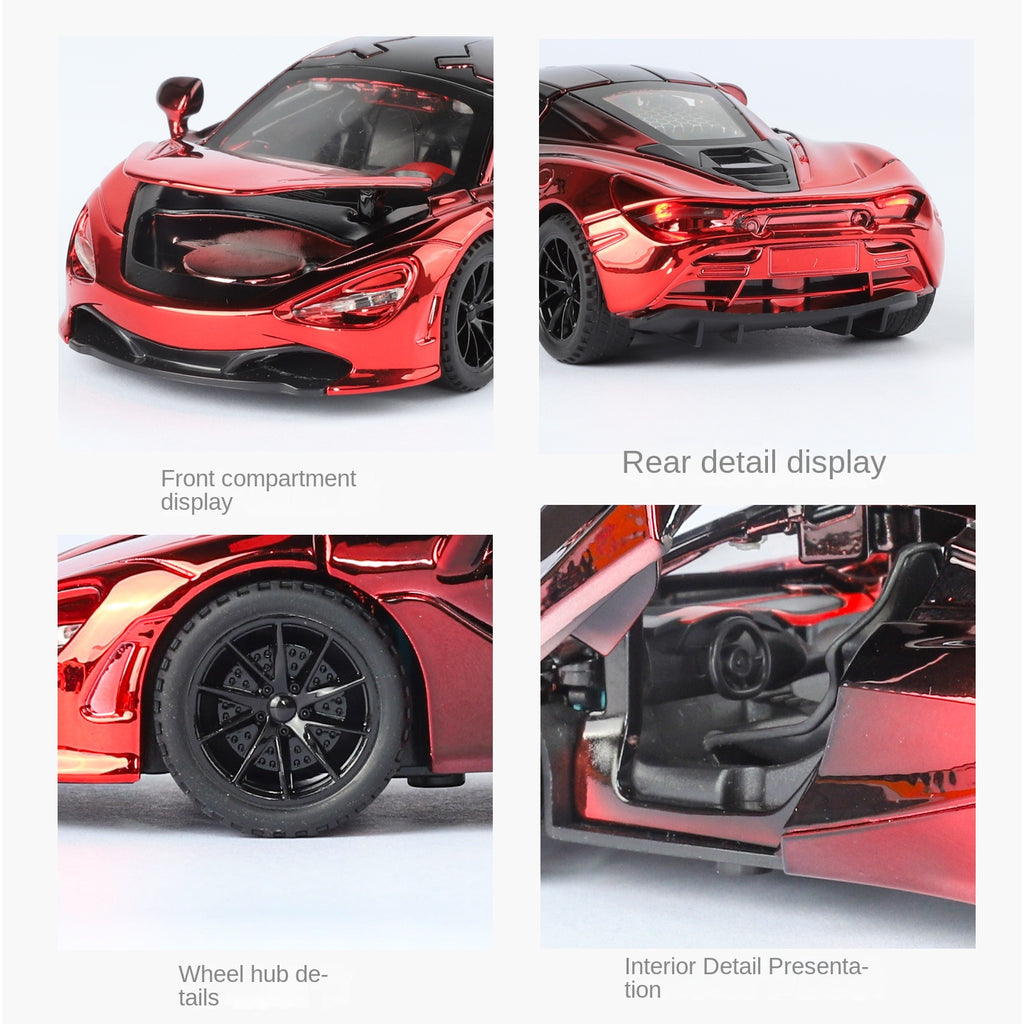 Jin Lifang 1:32 Chrome Edition Die-Cast Alloy Model - Compatible with McLaren 720S Supercar - Feature-Packed with Realistic Sound & Light, Pull-Back Action & Adjustable Rear Wing