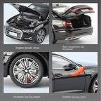 Audi A6L con licencia HaoChi a escala 1:24, modelo de aleación fundida a presión con parrilla y luces intermitentes. Puertas que se abren, sonido e iluminación, función de retroceso, amortiguación, dirección y bocina. Colección de sedanes de lujo.