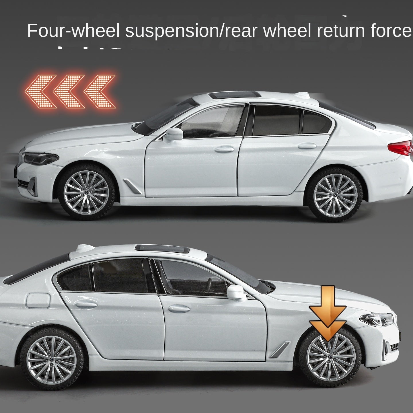 Black Mamba 1:24 Scale Licensed BMW 530Li Die-Cast Alloy Model Toy - Opening Doors, Sound & Light, Pull-Back Function, Shock Absorption, Steering, Horn & Adjustable Seats - Luxury Sedan Collection