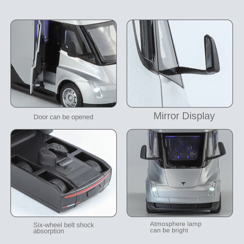 XHD 1:32 Die-Cast Alloy Model - Compatible with Tesla Semi - Electric Class 8 Truck with Opening Doors, Sound & Light, Pull-Back Action, Shock Absorption & Steering
