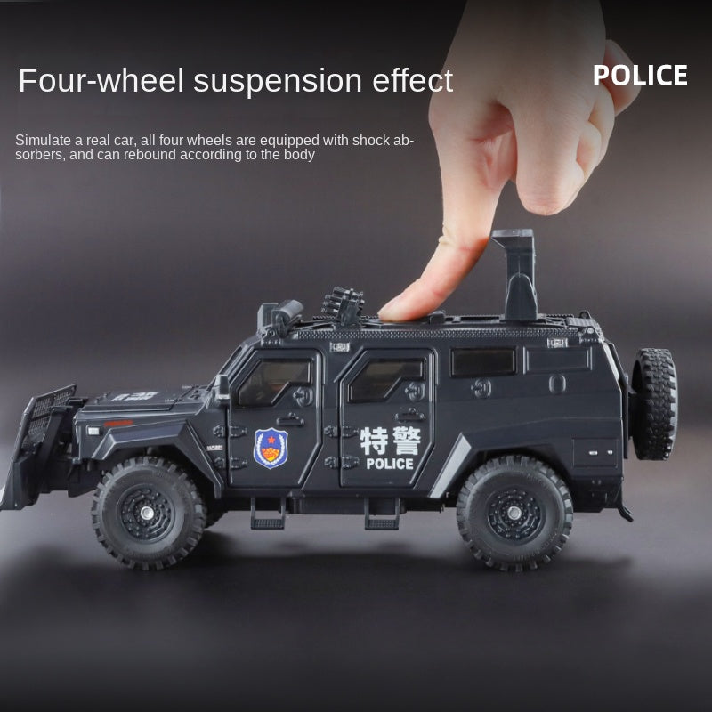 OK 1:24 Die-Cast Alloy Riot Control & Dispersion Vehicle “Spinosaurus” Model - with Deployable Protective Mesh, Opening Doors, Sound & Light, Pull-Back Action, Shock Absorption & Interactive Steering Wheel