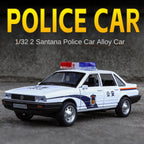 XHD 1:32 Scale Santana Police Car Die-Cast Alloy Model Toy - Police Lights & Siren, Opening Doors, Sound & Light, Pull-Back Function & Shock Absorption - Law Enforcement Vehicle Collection