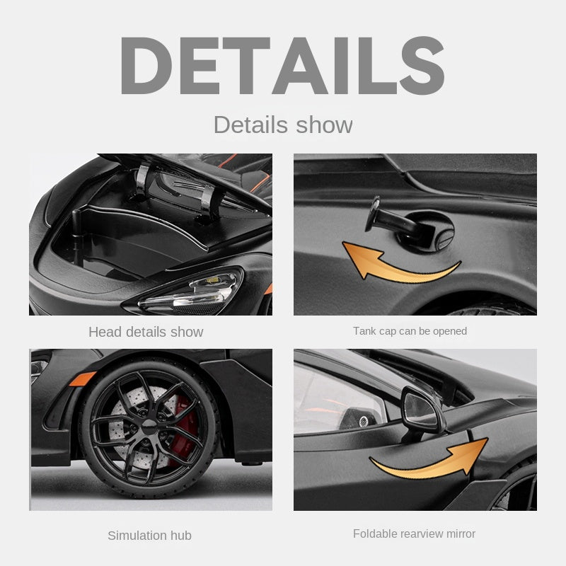 Chezhi 1:18 Die-Cast Alloy Model - Compatible with McLaren 720S Supercar - Masterpiece Edition with Retractable Roof, Adjustable Rear Wing, Opening Doors, Realistic Sound & Light, Pull-Back Action,  and Horn Sound