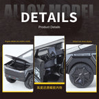 Tesla Cybertruck Police Edition - Maqueta de juguete de aleación fundida a presión a escala 1:32 XHD con motocicleta de juguete: puertas que se abren, sonido e iluminación, función de retroceso y amortiguación - Colección de vehículos policiales