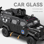 Chezhi 1:24 Scale Licensed Leopard Armored Riot Vehicle Die-Cast Alloy Model Toy - Retractable Winch, Folding Steps, Opening Doors, Sound & Light, Pull-Back Function, Shock Absorption & Steering - Law Enforcement Vehicle Collection