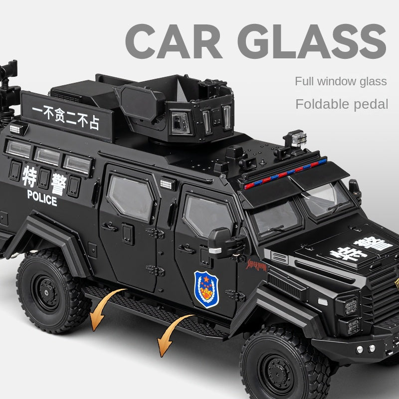 Chezhi 1:24 Scale Licensed Leopard Armored Riot Vehicle Die-Cast Alloy Model Toy - Retractable Winch, Folding Steps, Opening Doors, Sound & Light, Pull-Back Function, Shock Absorption & Steering - Law Enforcement Vehicle Collection