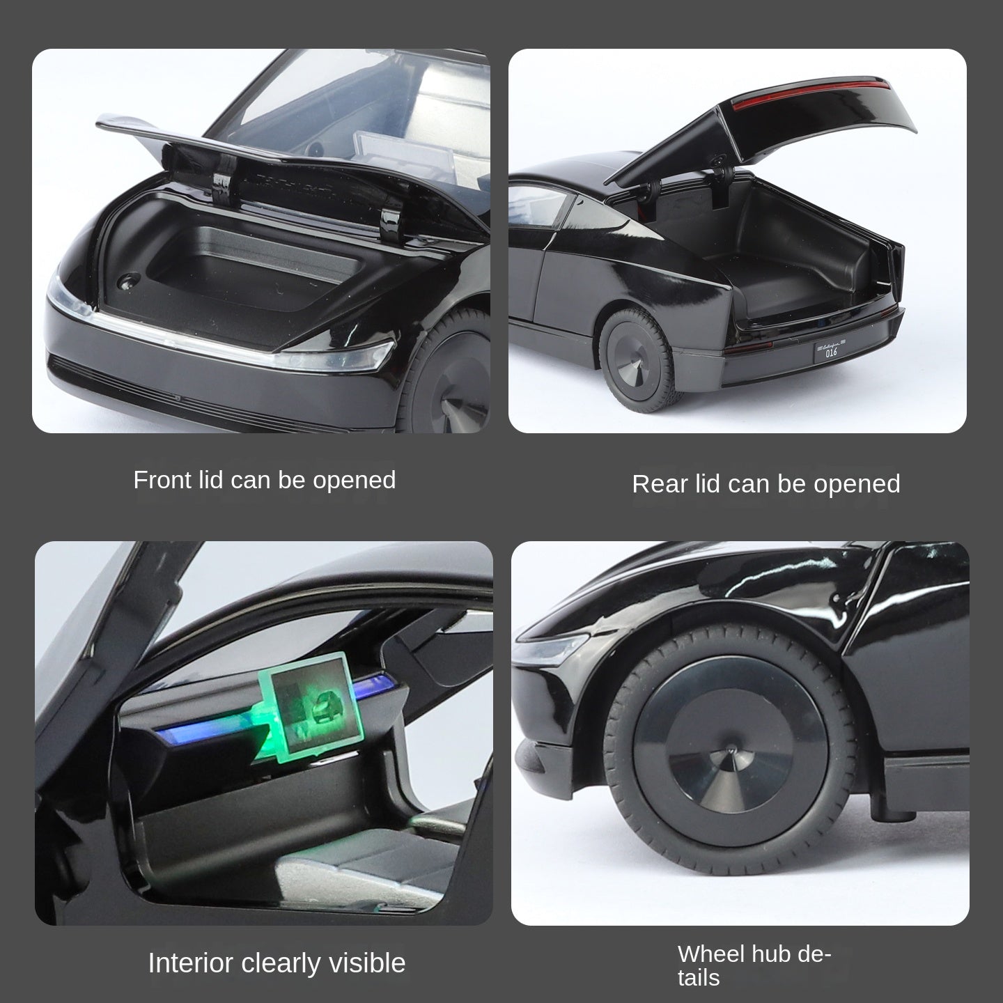 XHD 1:24 Scale Tesla Robotaxi Die-Cast Alloy Model Toy - Opening Doors, Sound & Light, Pull-Back Function, Shock Absorption & Steering - Autonomous Vehicle Collection