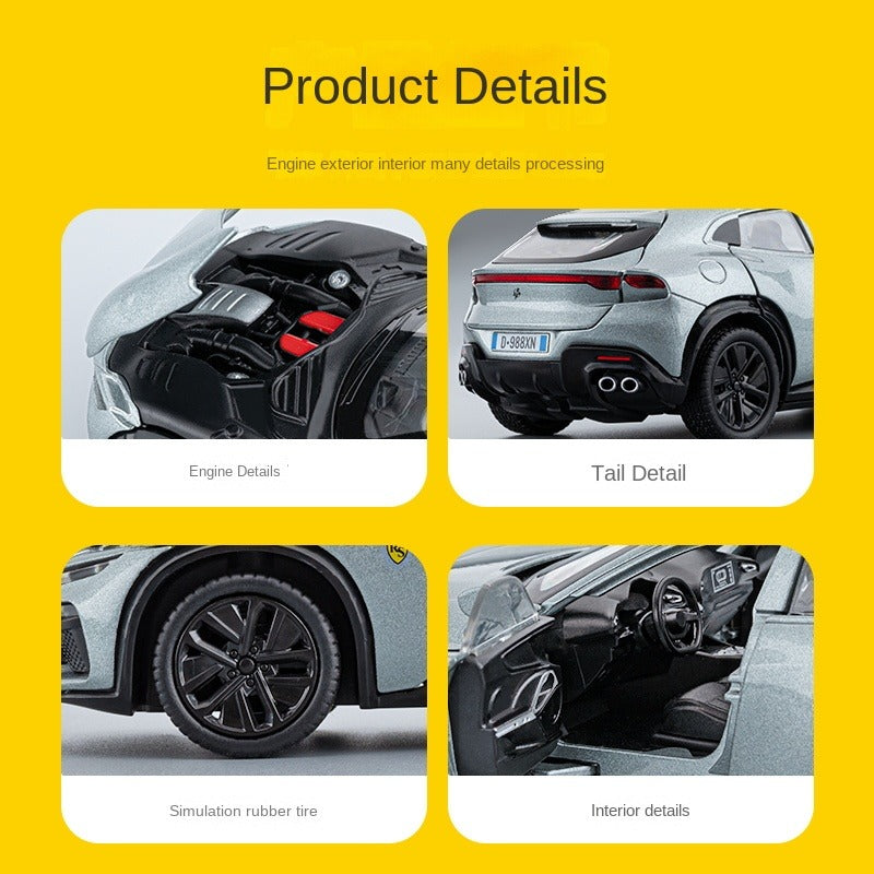 Jiaye 1:32 Die-Cast Alloy Model - Compatible with Ferrari Purosangue - First Ferrari FUV with Opening Doors, Sound & Light, Pull-Back Action & Shock Absorption