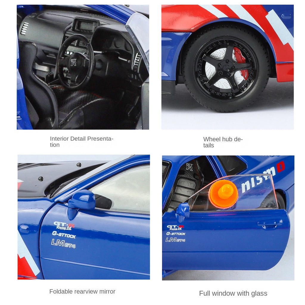 Jinglifang 1:24 Scale Die-Cast Alloy Model Toy Compatible with Nissan GT-R - Opening Doors, Sound & Light, Pull-Back Function, Shock Absorption, Steering & Foldable Mirrors - JDM Sports Car Collection