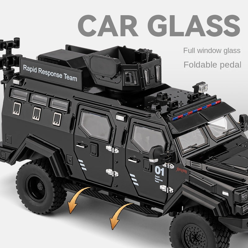 Chezhi 1:24 Licensed “Sabertooth” Armored Riot Control Vehicle Die-Cast Alloy Model - Official Police Tactical Vehicle with Extendable Winch, Foldable Running Board, Opening Doors, Sound & Light, Pull-Back Action, Shock Absorption & Steering