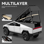 Chezhi 1:24 Scale Die-Cast Alloy Model Toy Compatible with Tesla Cybertruck Camper - with Mini Motorcycle, Openable Multi-Level Roof, Rotatable Kitchenware, Opening Doors, Sound & Light, Pull-Back Function & Shock Absorption