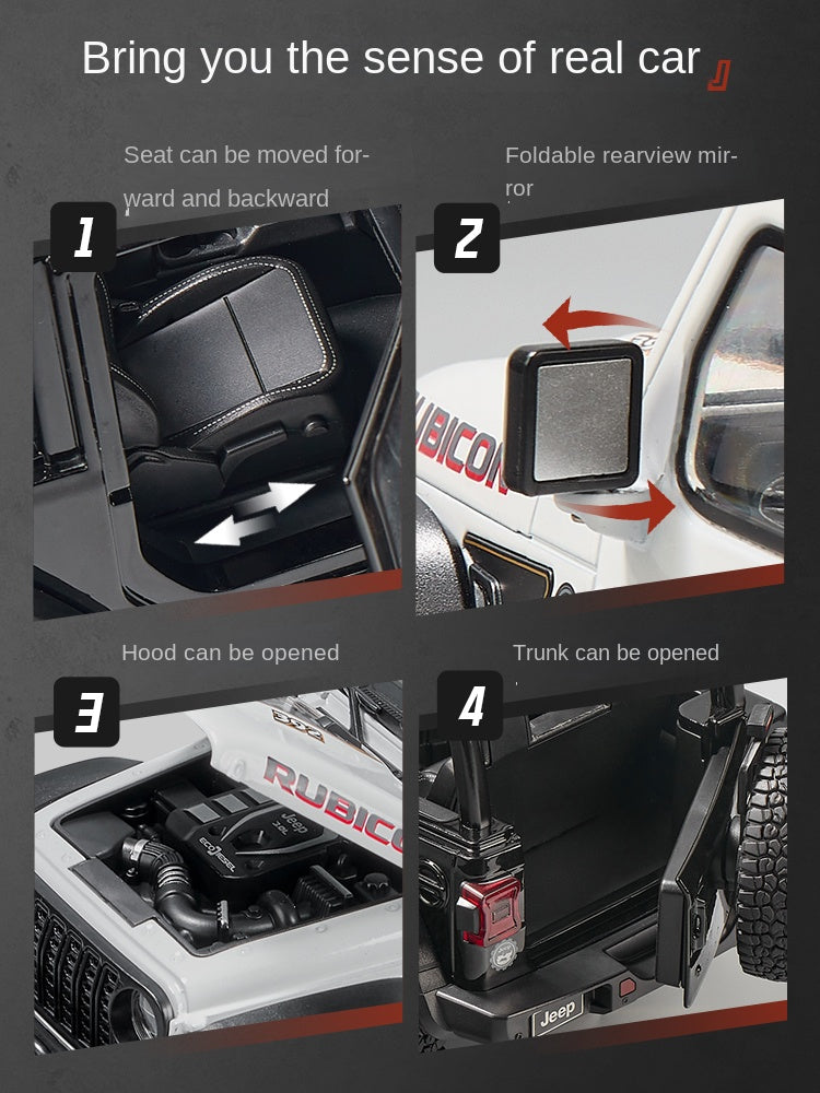 OK 1:18 Scale Die-Cast Alloy Model Toy Compatible with Jeep Wrangler Rubicon - Opening Doors, Sound & Light, Shock Absorption, Steering, Horn, Adjustable Seats & Foldable Mirrors - Off-Road Vehicle Collection