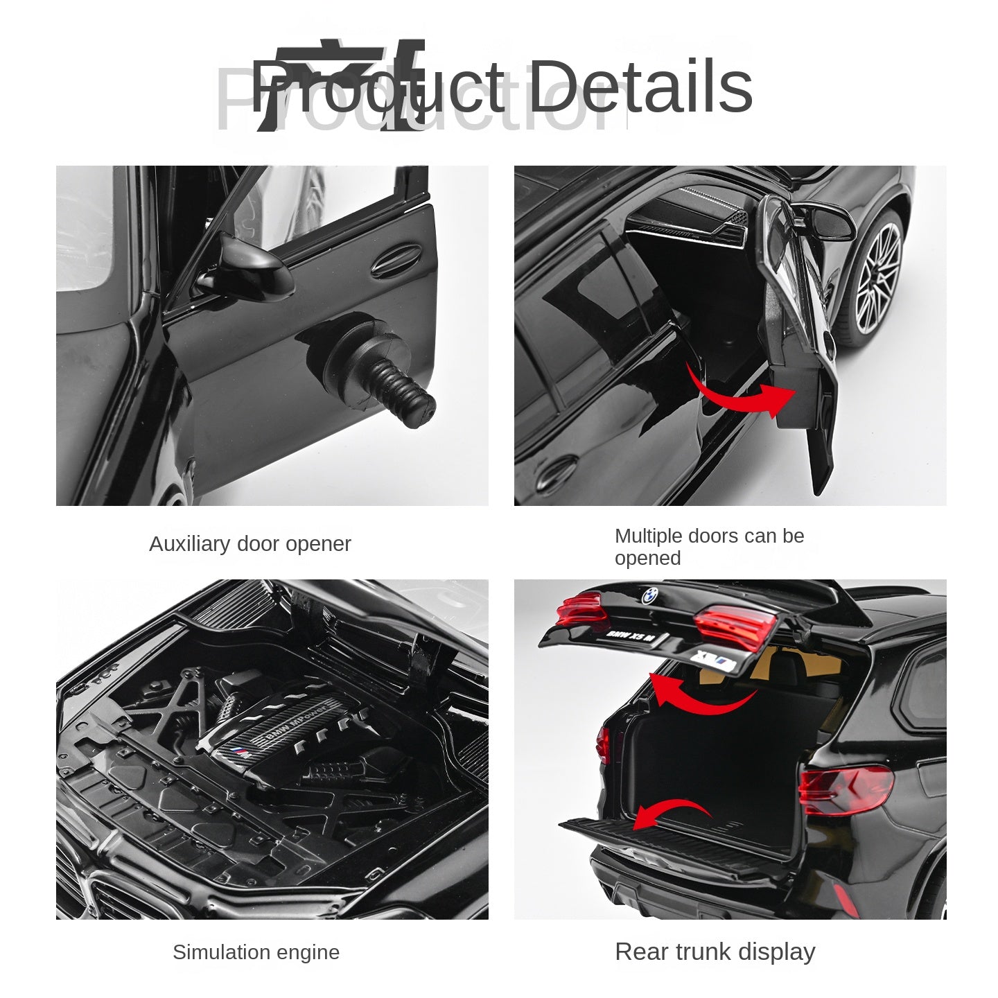 Black Mamba 1:24 Scale Licensed BMW X5 M Die-Cast Alloy Model Toy - Opening Doors, Sound & Light, Pull-Back Function, Shock Absorption, Steering, Horn & Adjustable Seats - Luxury Performance SUV Collection