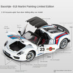 OK 1:18 Scale Die-Cast Alloy Model Toy Compatible with Porsche 918 Martini Racing Edition - Removable Roof, Opening Doors, Sound & Light, Shock Absorption, Steering, Horn & Adjustable Rear Wing - Hybrid Hypercar Collection