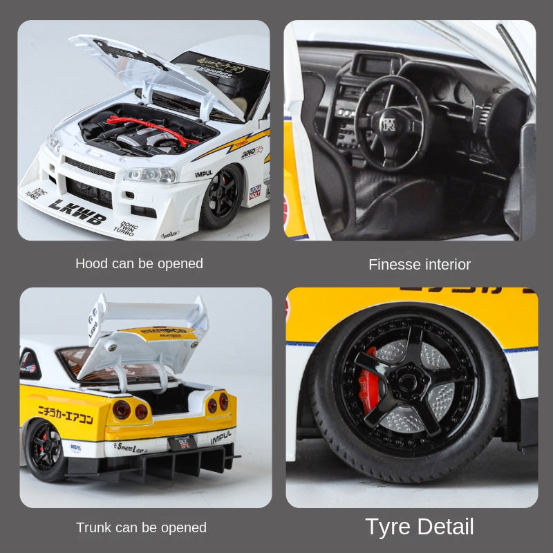 Jinglifang 1:24 Scale Tuned Edition Die-Cast Alloy Model Toy Compatible with Nissan Skyline GT-R - Opening Doors, Sound & Light, Shock Absorption & Steering - JDM Sports Car Collection