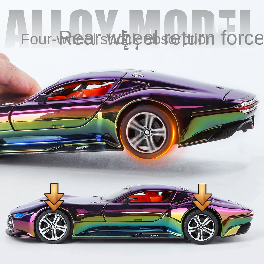 XHD 1:24 Chrome Edition Die-Cast Alloy Model - Compatible with Mercedes-AMG Vision GT Concept Car - Feature-Packed with Opening Doors, Realistic Sound & Light, Pull-Back Action, Shock Absorption & Steering