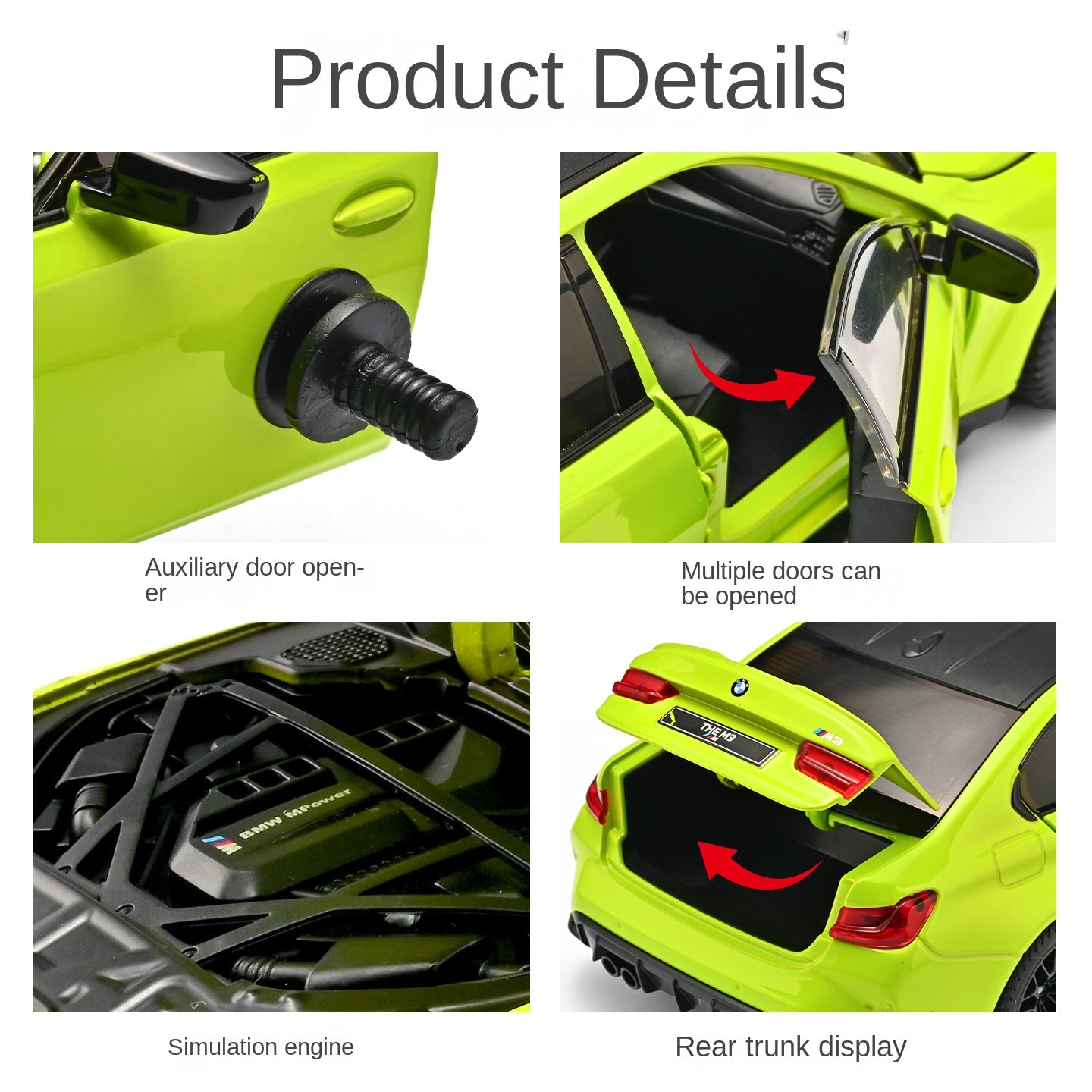 Black Mamba 1:24 Scale Licensed BMW M3 Die-Cast Alloy Model Toy - Opening Doors, Sound & Light, Pull-Back Function, Shock Absorption, Steering, Horn & Adjustable Seats - Sports Car Collection