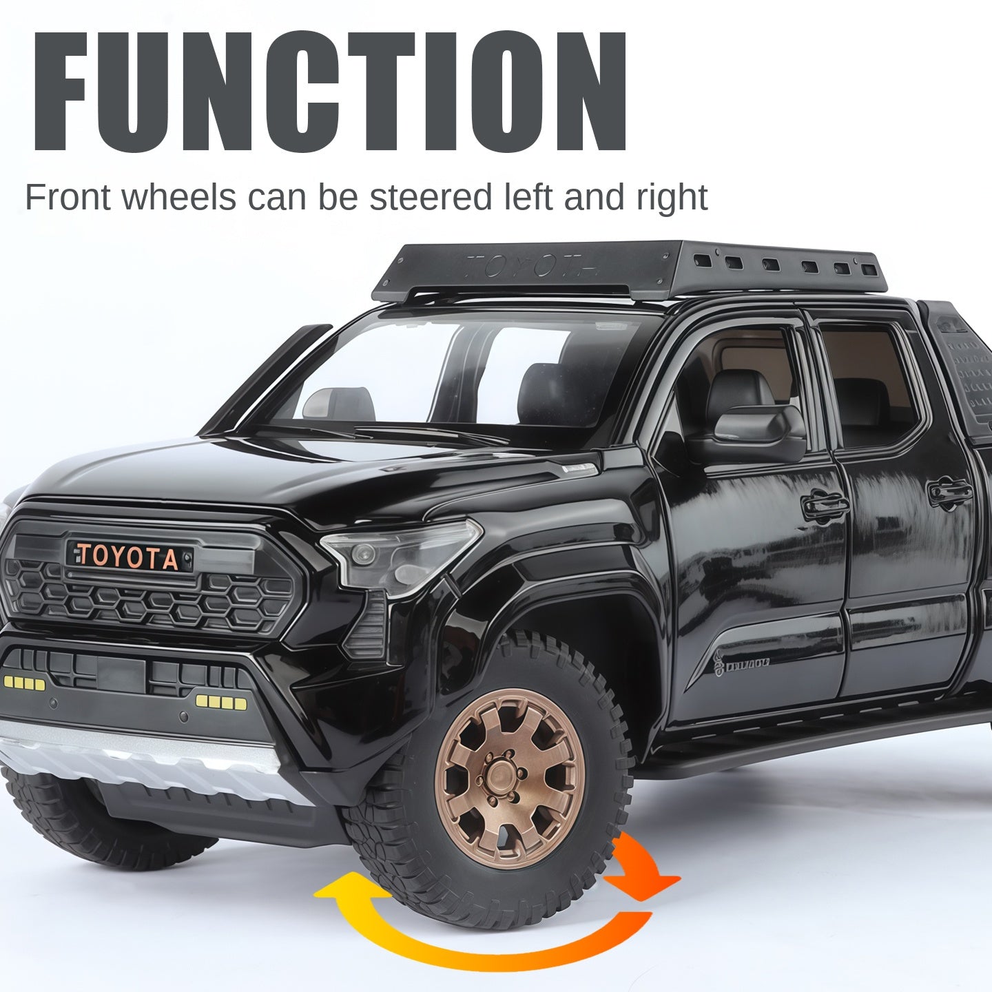ZGTX 1:24 Scale Licensed Toyota Tacoma Die-Cast Alloy Pickup Truck Model Toy - Opening Doors, Sound & Light, Pull-Back Function, Shock Absorption, Steering, Horn & Removable Roof Rack - Off-Road Truck Collection