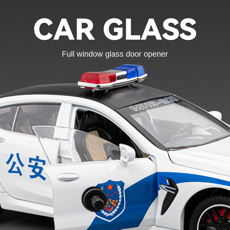 Chezhi 1:24 Die-Cast Alloy Model - Compatible with BMW M8 - Police Pursuit Vehicle with Opening Doors, Sound & Light, Pull-Back Action, Shock Absorption, Steering, Foldable Mirrors & Opening Fuel Cap