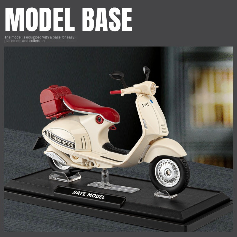 Jiaye 1:12 Die-Cast Alloy Model - Compatible with Vespa 946 - Italian Scooter Icon with Sound & Light, Shock Absorption, Interactive Steering & Opening Top Case