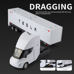XHD 1:32 Scale Die-Cast Alloy Model Toy - Tesla Semi Double-Deck Container Transport Truck with Opening Doors, Sound & Light, Pull-Back Function & Shock Absorption - Electric Commercial Vehicle Collection