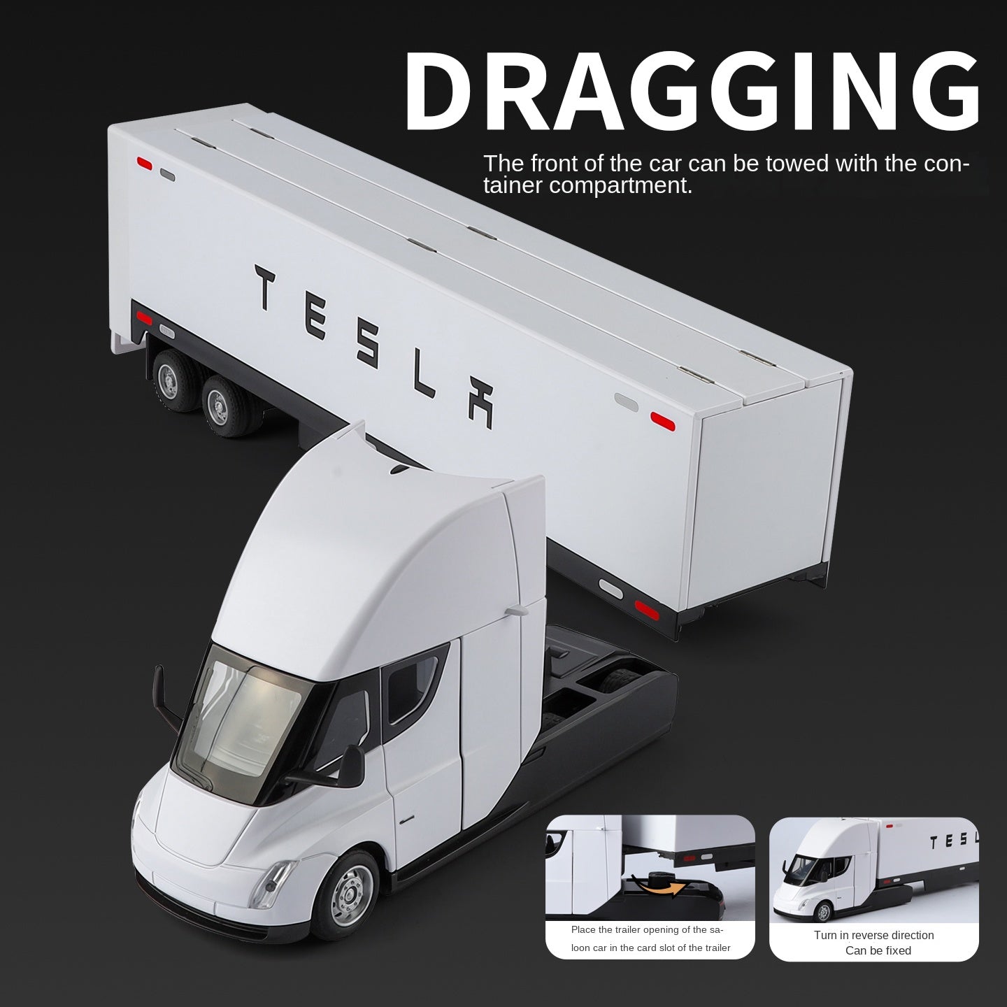 XHD 1:32 Scale Die-Cast Alloy Model Toy - Tesla Semi Double-Deck Container Transport Truck with Opening Doors, Sound & Light, Pull-Back Function & Shock Absorption - Electric Commercial Vehicle Collection